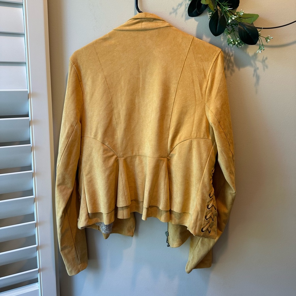 Willow Yellow Leather Jacket with Waterfall Front - Picture 8 of 14